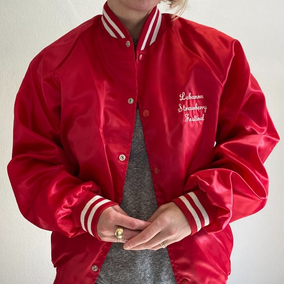 Vintage 80s Red Satin Varsity Jacket Cardinal USA - Picture 10 of 16